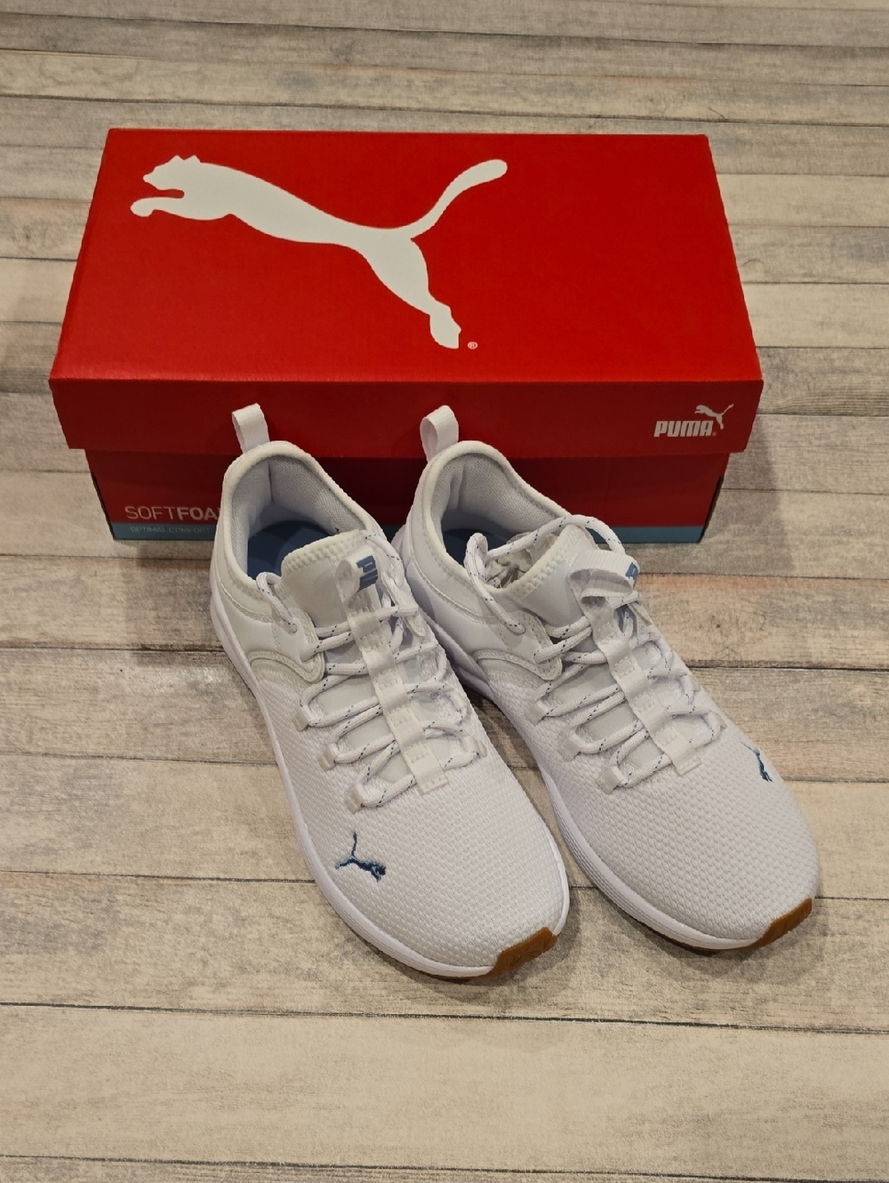 Puma Starla 2 Womens White Low-Top Mesh Sneakers with Blue Logo Size 8.5 New